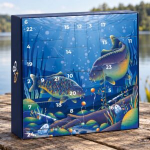 Rybársky adventný kalendár Box for Fishing na móle pri jazere