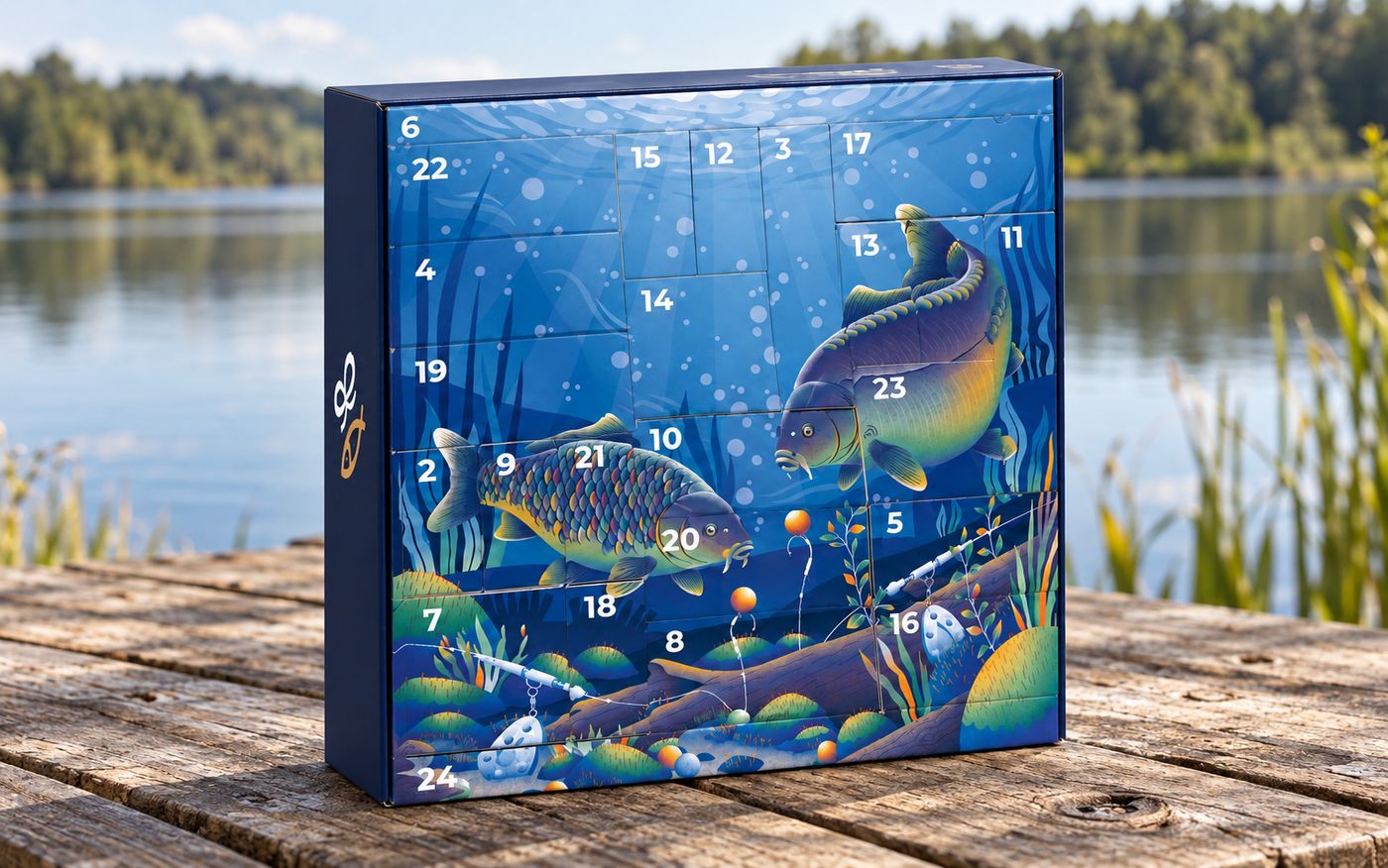 Rybársky adventný kalendár Box for Fishing na móle pri jazere