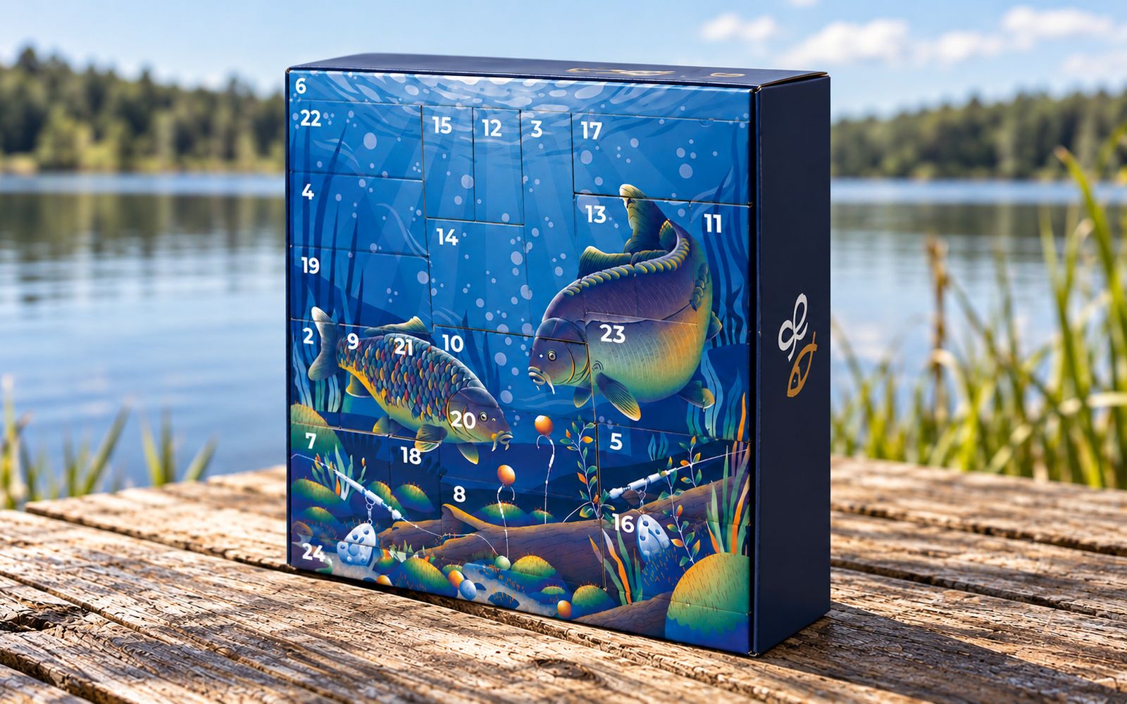 Adventný kalendár Box for Fishing zboku na drevenom móle